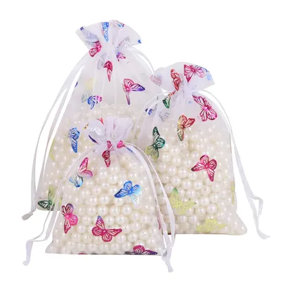 10/25pcs/lot Organza Gift Bag Colorful Butterfly Jewelry Bag Gift Pouches For Wedding Party Candy