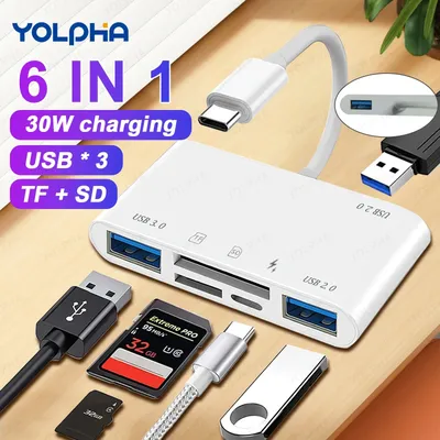 Type C Adapter TF SD Memory Card Reader 6 in 1 USB C Card Adapter For Macbook Huawei Samsung Xiaomi