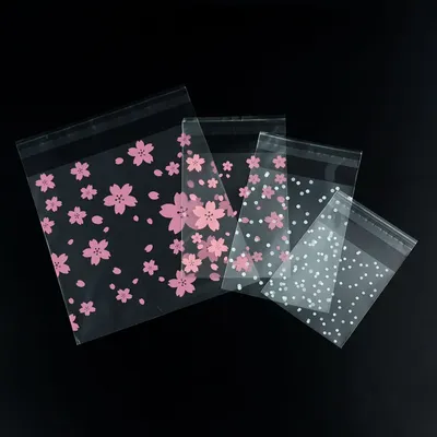 100Pcs Plastic Transparent Gift Bag Dot Candy Cookie Packaging Bag With DIY Self Adhesive Bag