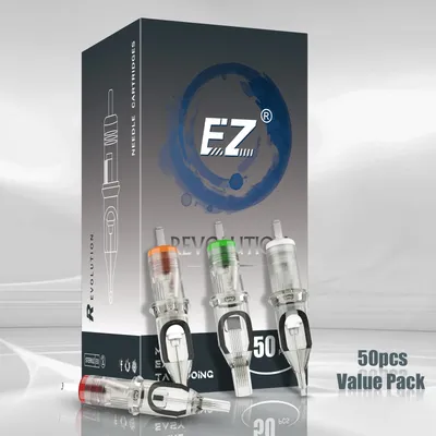 50pcs EZ Revolution Cartridge Tattoo Needles Permanent Makeup 0.30mm /0.35mm RL RS M1 RM for Rotary