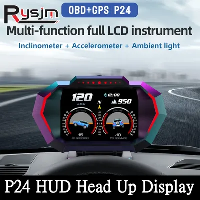 P24 Head-up Display Car HUD With LCD Screen OBD2 GPS Dual System Speedometer Head Up Display For Car