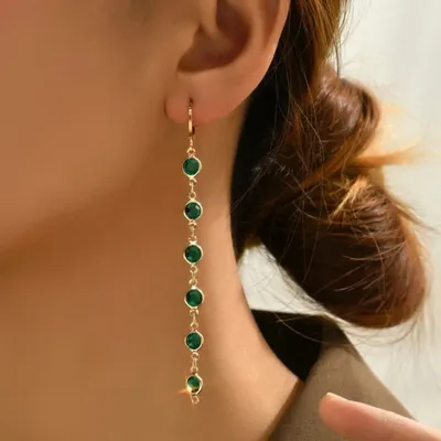 South Korea Colorful Drop Rhinestone Earstring Fashion Temperament Simple Green Round Bead Long