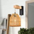 Plug-in Wall Light Rattan Wall Light - Wall Light with Plug Cord and Dimmable Switch Bedroom Living Room Wall Light Hemp Rope Cage Shape Wall Mount Light No Wiring Required 110-240V