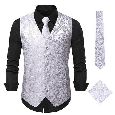 Men's Vest Waistcoat Gilet Wedding Office Career Daily Wear Party / Cocktail Business Modern Contemporary Spring Fall Embroidered Pocket Print Button-Down Polyester Soft Outdoor Comfortable Flower