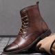 Men's Boots Dress Shoes Plus Size Walking Casual Daily Office Career Leather Cowhide Warm Mid-Calf Boots Lace-up Light Brown Red Brown Black Fall Winter