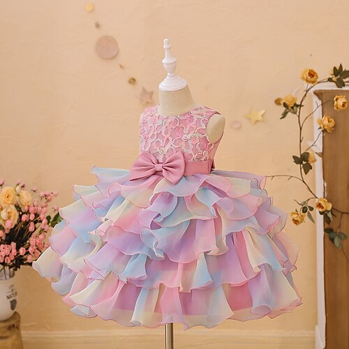 kinderkleidung Mädchen Party Kleid Regenbogen Blume Ärmellos Besondere Anlässe Prinzessin Polyester abendkleider Sommer Frühling 3-12 Jahre Mehrfarbig Rosa Leicht Blau Image