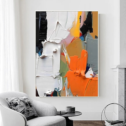 strukturierte handgemalte Leinwand gewickelt Ölgemälde Wandkunst orange weiß schwarz abstrakte Leinwand Malerei modernes Kunstwerk Öl Hand Malerei Home Interior Rahmen fertig zum Aufhängen Image