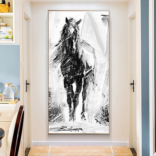 Mintura handgefertigte Ölgemälde mit Pferd auf Leinwand, Wandkunst, Dekoration, modernes abstraktes Tierbild für die Inneneinrichtung, gerolltes, rahmenloses, ungedehntes Gemälde Image