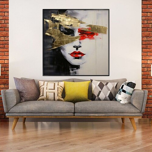handgemachtes Ölgemälde auf Leinwand, Wandkunst, Dekoration, moderne abstrakte goldene Kunst des menschlichen Gesichts, hübsche Frau für die Inneneinrichtung, gerolltes, rahmenloses, ungedehntes Image