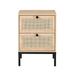 Bayou Breeze Set Of 2 Rectangle Rattan Bedside Table Nightstand Bedside Cabinet w/ Drawer Wood/Metal in Black/Brown | 16 H x 16 W x 22 D in | Wayfair