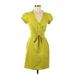 Express Design Studio Cocktail Dress - Wrap Tie Neck Short sleeves: Green Dresses - Women's Size 8