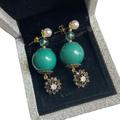 Anthropologie Jewelry | 5/$15 Statement Earrings Crystal Flower Turquoise Pearl 2” Gold Studs Dangle | Color: Blue/Gold | Size: Os