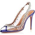 CCAFRET High Heels Women's Stiletto Crystal high-Heeled Shoes Sexy Open Toe Wedding Shoes Spring Rhinestone Dance Women's high-Heeled Shoes (Color : Blue, Size : 10)