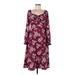 Lily Rose Casual Dress Square Long sleeves: Burgundy Floral Motif Dresses - Women's Size Medium