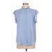 Calvin Klein Short Sleeve Blouse: Blue Tops - Women's Size Medium