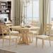 5-Piece Farmhouse Round Extending Dining Set Extendable Kitchen Table Set with 15.8" Removable Leaf & Ladder Back Dining Chairs