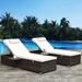 Patio Chaise Lounge Chair, PE Rattan Recliner Chair Double Tanning Chair with Cup Holder and Pillows for Beach Chair