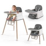 3-in-1 Convertible Baby High Chair with Adjustable Feeding Tray, 5 Point Harness, Footrest - Portable, Grey