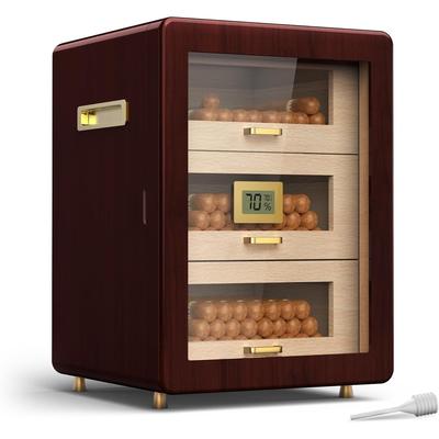 3 Layer Cigar Humidor Cabinet ,Storage 100-150 Counts, Large Spanish Cedar Wooden Cabinet Contain Humidifier & 3 Drawers