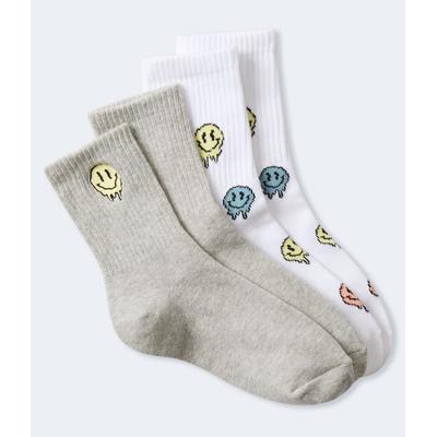Aeropostale Womens' Melted Smiley Face Crew Sock 2-Pack - White - Size ONE SIZE - Cotton