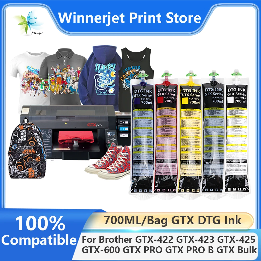 Winnerjet GTX Tintenbeutel 700ml Hochwertige DTG Textiltinte für Brother GTX-422 GTX-423 GTX-425 GTX-600 GTX PRO Brother Druckertinte Image