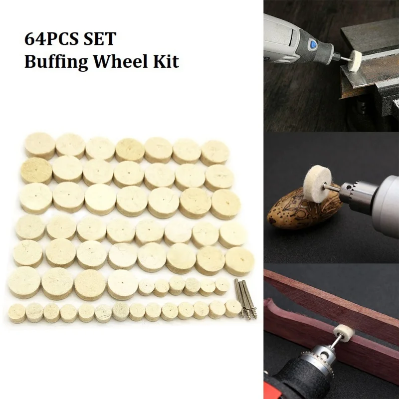64/33pcs Schleifen Polieren Polieren Rundrad Pad Wollfilz Schleif kopf 3,15mm Schaft für Dremel Drill Rotations werkzeug Zubehör Image