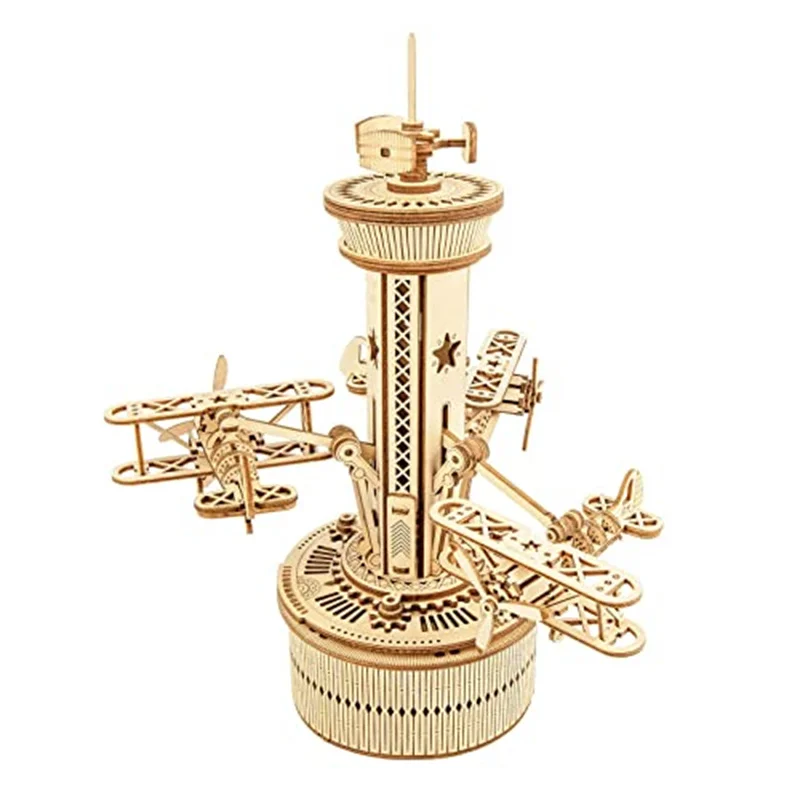 Robotime Puzzle 3D in Legno per Adulti, Kit Modello Fai-da-Te Carillon, Kit di Costruzione Autoassemblante, Torre di Controllo Aereo