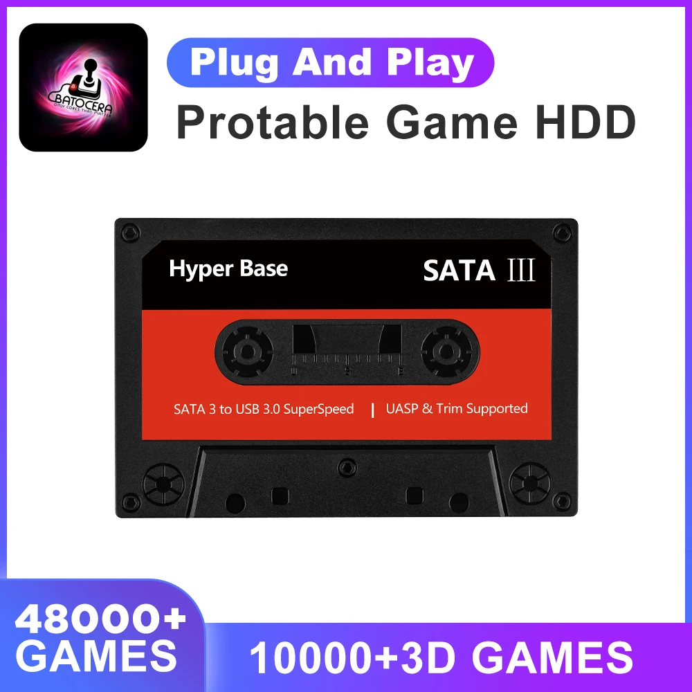 Batocera – disque dur externe HDD de 500 go, pour Consoles de jeux, 35.linux, plus de 48000 jeux pour PSP/MAME/N64/DC/3DO/NES, PC/ordinateur portable/Mac