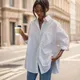Chemise blanche en coton pour femme manches longues col rabattu chemisiers vintage pour femme