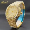 Montre carrée en or pour homme diamant glacé cadran à chiffres arabes montres à quartz pour