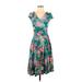 Oxiuli Fashion Casual Dress - Wrap: Teal Print Dresses - Women's Size Small