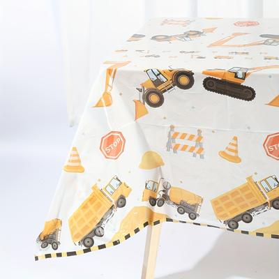 1pc, Engineering Vehicle Party Tablecloth Excavator Engineering Construction Birthday Party Disposable Tablecloth Photo Background Cloth