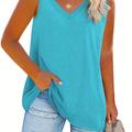 Plus Size Basic Tank Top, Women's Plus Solid Slight Stretch V Neck Sleeveless Tank Top