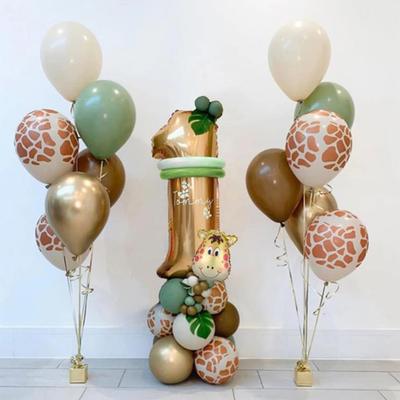 30pcs/pack, Giraffe Forest Theme 30 Inch Golden Number Balloon Birthday Party Set Scene Dress Up Arrangement Balloon Set, Birthday Party Decor Supplies