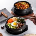 1pc Dolsot Bibimbap Earthenware Stone Bowl, Korean Cooking Soup Ceramic Pot, Donabe Pot With Heat-resistant Tray For Ttukbaegi, Korean Stew, Bibimbap And Soup Cookware