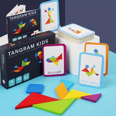 60pcs Flash Cards Wooden Tangram Jigsaw Board Game, Montessori Educational Toy For Kids, Early Education Intelligence Number Letter Geometric Shape Toy