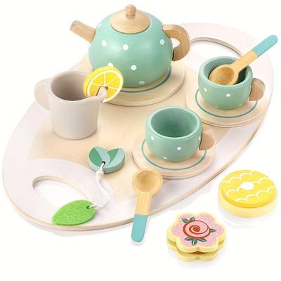 Wooden Toys-premium Toy Tea Playset- Deluxe Play Pretend Food Set It Makes For An Ideal Gift For Birthday Parties, And Holidays Such As Childrens Day, Christmas, Halloween, Thanksgiving New Years