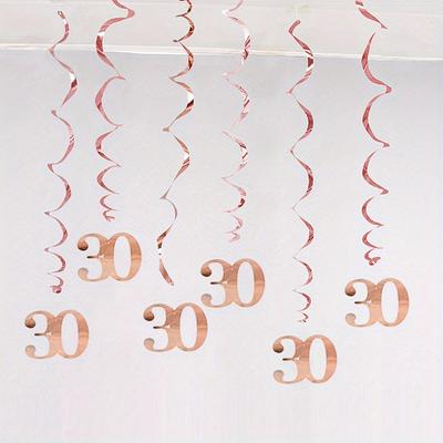 TEMU 6pcs/pack, Happy Birthday Rose Swirl Decor, 30, 40, 50, 60, 70, 80, 90th Birthday Party Decor Supplies, Happy Birthday Supplies, Pvc Vortex Pendant, Anniversary Decoration Supplies