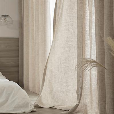 TEMU 1pc Hemp Curtain, Simple Light Brown Filtered Curtain, Plain Gray Curtain With Rod, Suitable For Living Room And Bedroom Decoration Image