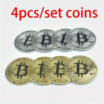 4pcs Metal Coin Commemorative Coin, Golden Coin Silvery Coin Bit Digital Currency Collectible
