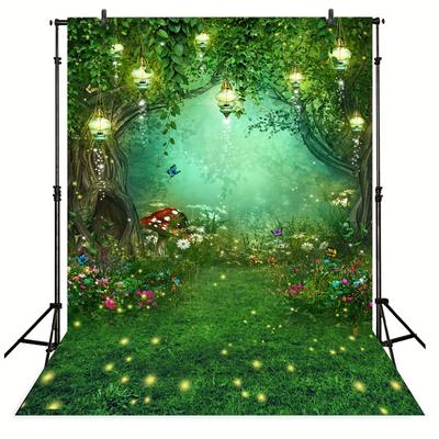 Spring Forest Backdrop Polyester Fabric Fairy Tale Wonderland Butterfly Woodland Wedding 60*84in Dream Photography Background Baby Shower Birthday Party Photo Studio Shoot
