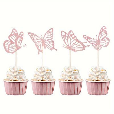 TEMU 12pcs, Butterfly Cupcake Toppers Glitter Butterfly Cupcake Picks For Wedding Engagement Bridal Shower Birthday Party Cake Decorations Supplies