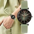 Women's Watch Retro Gradient Dial Quartz Watch Casual Round Pointer Analog Silicone Wrist Watch