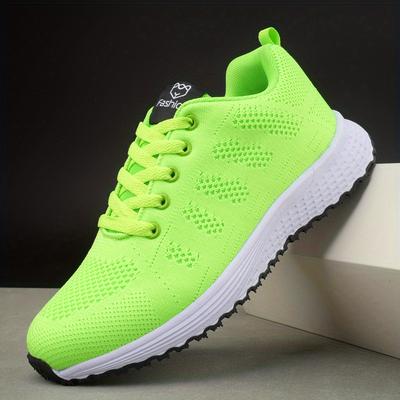 TEMU Women's Breathable Mesh Sneakers - Lightweight, Fashion Walking Shoes With Detail, Low-top Lace- In White, Blue, Green, And Brown - For All Image