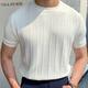 Men's Solid Striped Knitted Pullover, Casual Breathable Short Sleeve Crew Neck Sweater For Outdoor Activities K-pop