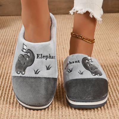 TEMU Cozy Pink Elephant Cartoon Plush Slippers For Women - Soft Fabric, , , Hand Washable