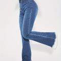 Blue Hem Flare Jeans, High Rise High-stretch Slim Fit Bell Bottom Jeans, Women's Denim Jeans & Clothing