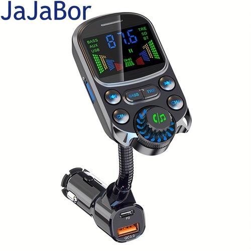 Jajabor Car Fm Transmitter Wireless 5.3 Handsfree Car Kit Bass 3.5mm Aux Audio Receiver Qc3.0 Pd 30w Fast Charging Mp3 Player