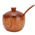 1pc Spice Pot, Solid Wood Jujube Seasoning Box With Spoon And Lid, Retro Condiment Jar For Salt And Pepper, Perfect For Home Cooking And Entertaining, Kitchen Stuff, Kitchen Decoration