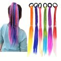 6pcs Girl's Hair Extensions Accessories, Colorful Wigs Beauty Hair Bands Headwear Kids Twist Braid Rope Ponytail Hair Ornament, Hair Accessories Headdress For Kids Headbands Rubber Bands